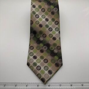 Van Heusen Stain Resistant Silk Tie Green Brown Circle Pattern‎